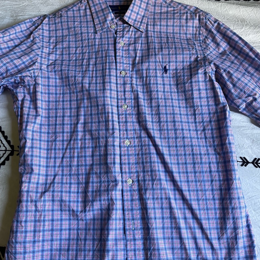 Ralph Lauren Blue and Pink Casual Button Down Shirt Ralph Lauren Slim Fit
